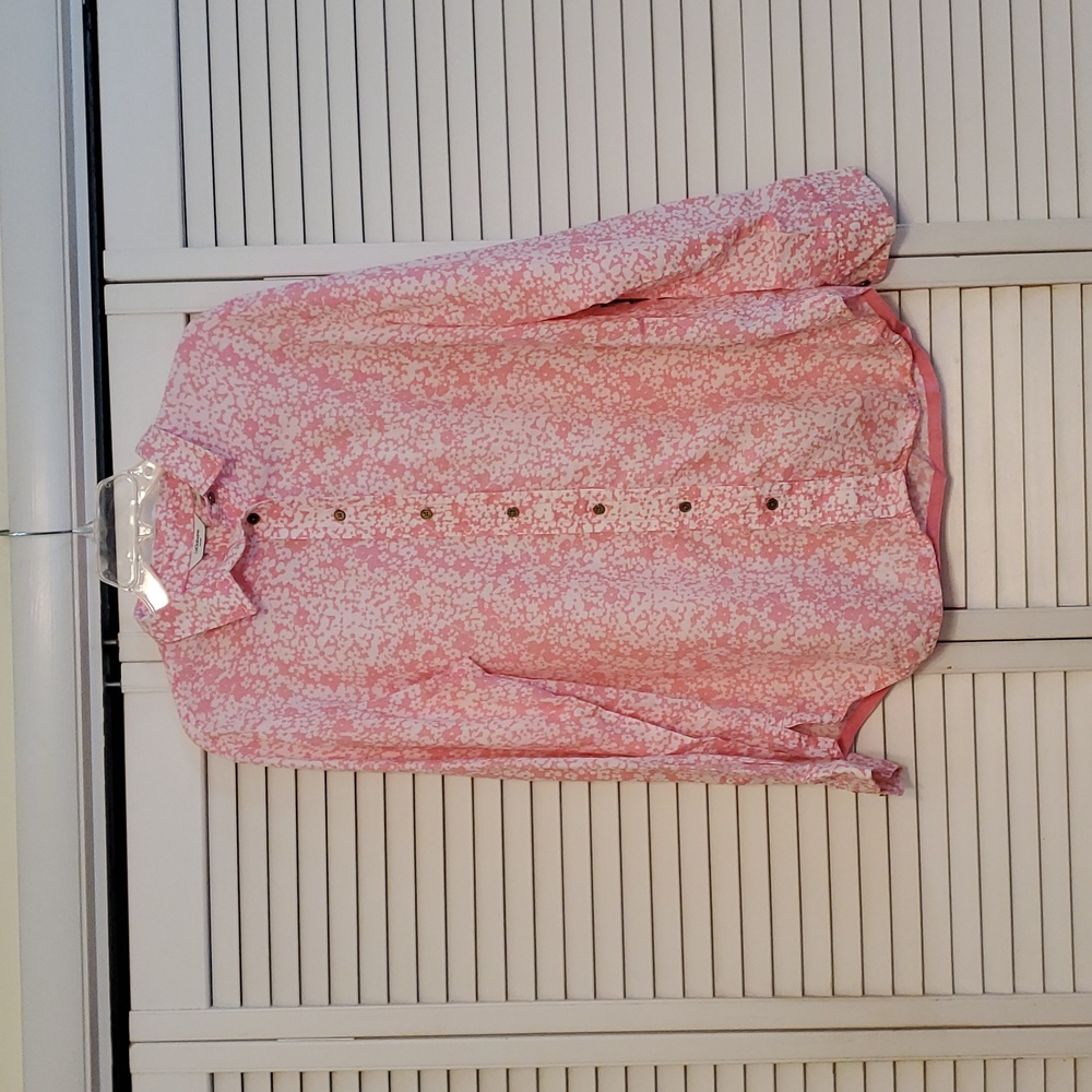 Liz Claiborne 100% Linen button-up Hot Bright Pink and White Floral Top, Size XL